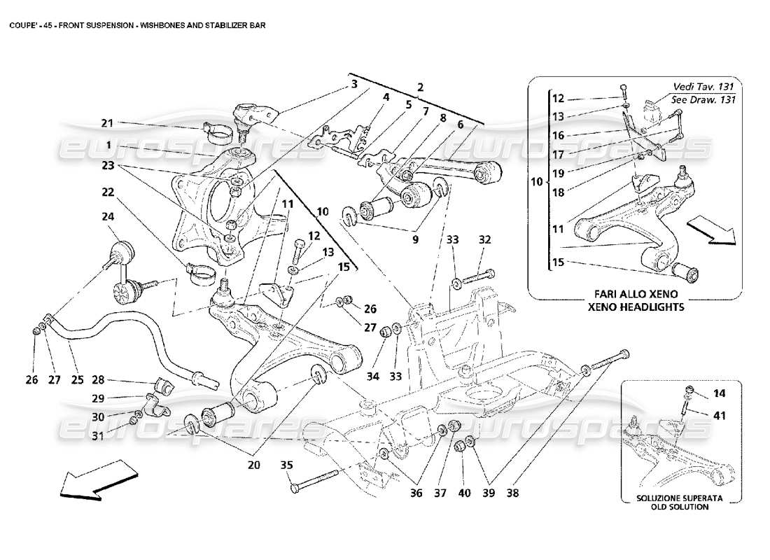 maserati 4200 coupe (2002) suspension avant - diagramme des pièces des triangles et de la barre stabilisatrice