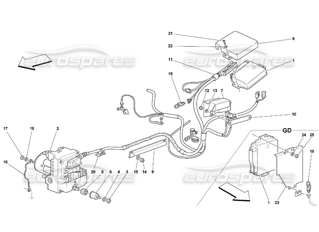 ferrari 550 maranello schéma des pièces de l'unité de commande et de l'équipement hydraulique pour le système abs-asr