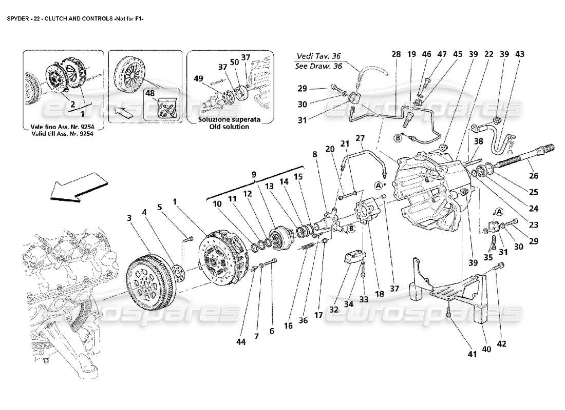 maserati 4200 spyder (2002) embrayage et commandes – pas pour f1 schéma des pièces