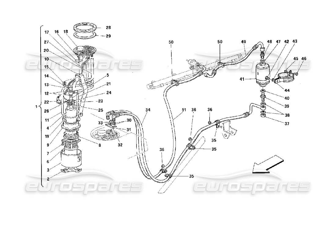 ferrari 512 m pompe à carburant et tuyaux schéma des pièces