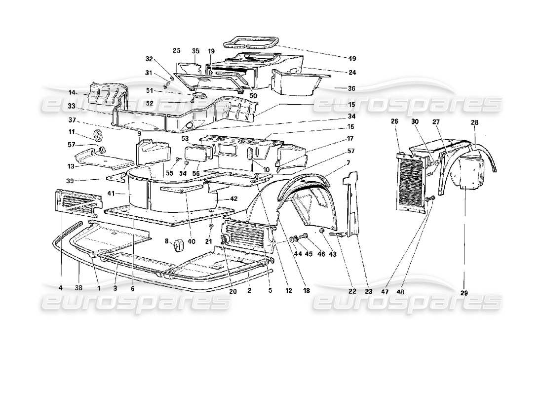 ferrari 512 m corps - diagramme des pièces des composants internes