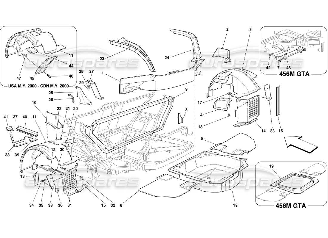 ferrari 456 m gt/m gta structures et composants arrière schéma des pièces