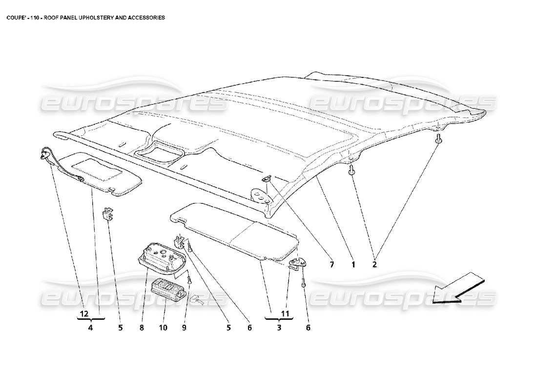 maserati 4200 coupe (2002) schéma des pièces du revêtement des panneaux de toit et des accessoires