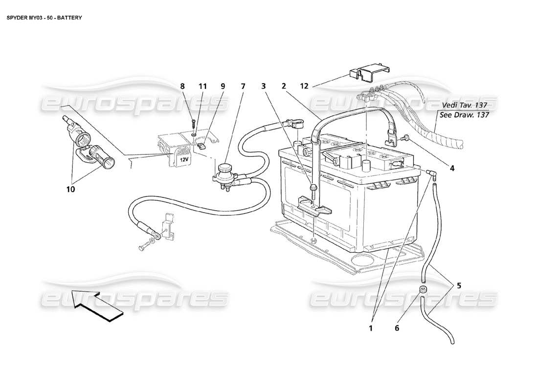 maserati 4200 spyder (2003) diagramme des pièces de la batterie