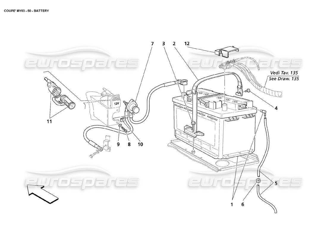 maserati 4200 coupe (2003) diagramme des pièces de la batterie