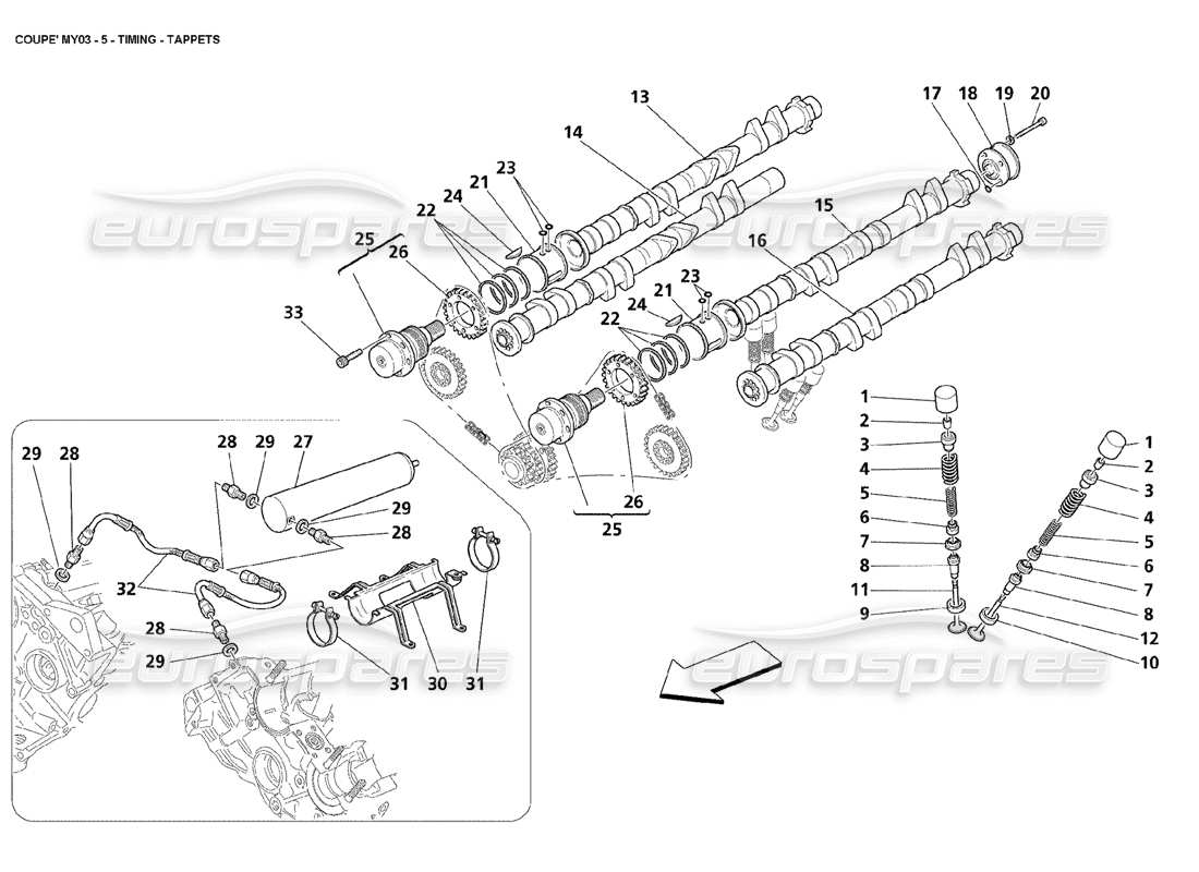 maserati 4200 coupe (2003) synchronisation - diagramme des pièces des poussoirs