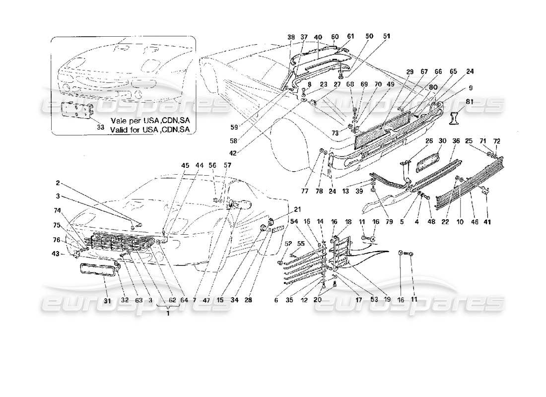 ferrari 512 m diagramme de pièce de finition externe