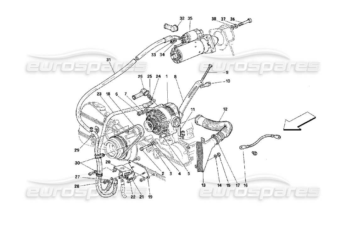 ferrari 512 m diagramme de pièce du générateur de courant