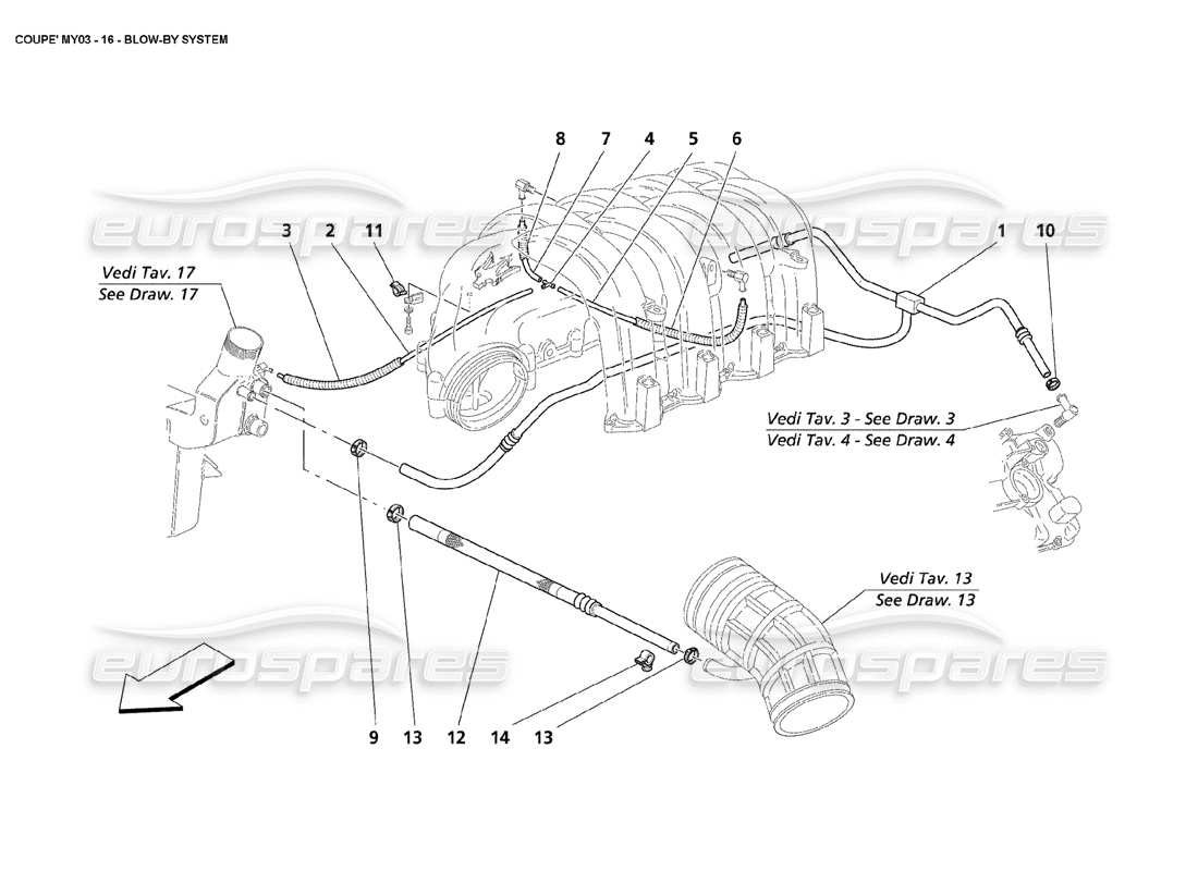 maserati 4200 coupe (2003) diagramme des pièces du système blow-by