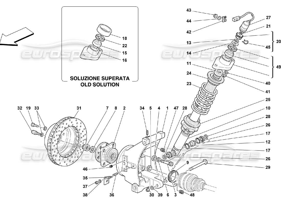 ferrari 550 maranello suspension arrière - amortisseur et disque de frein schéma des pièces
