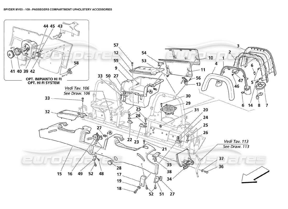 maserati 4200 spyder (2003) accessoires de sellerie habitacle schéma des pièces