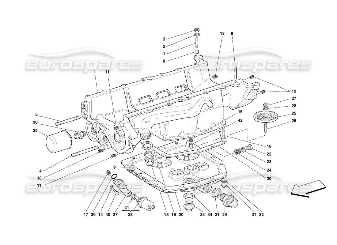 ferrari 456 m gt/m gta lubrification - schéma des pièces des carters d'huile et des filtres