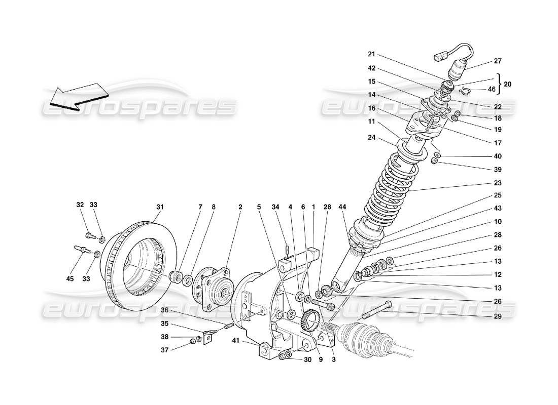 ferrari 456 m gt/m gta suspension arrière - amortisseur et disque de frein schéma des pièces