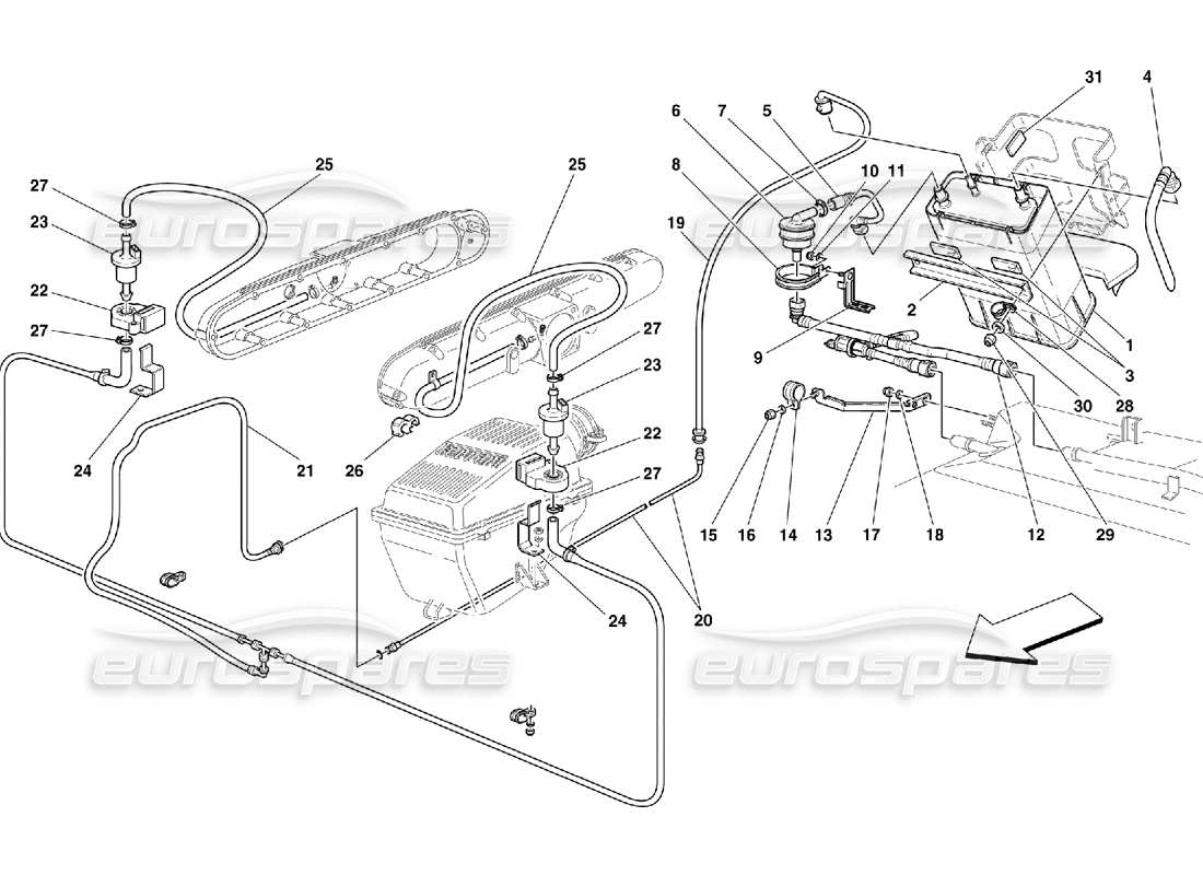 ferrari 550 maranello dispositif anti-évaporation – valable pour les états-unis my 2000 et cdn my 2000 schéma des pièces