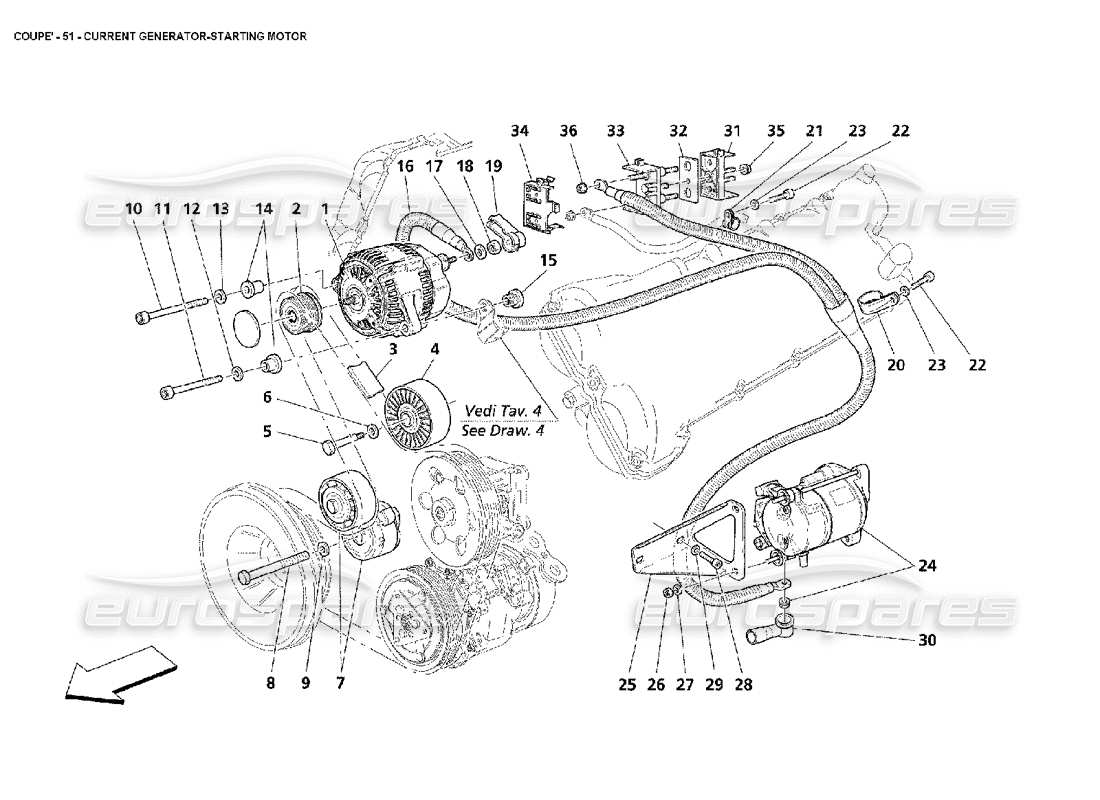 maserati 4200 coupe (2002) schéma des pièces du générateur de courant et du moteur de démarrage
