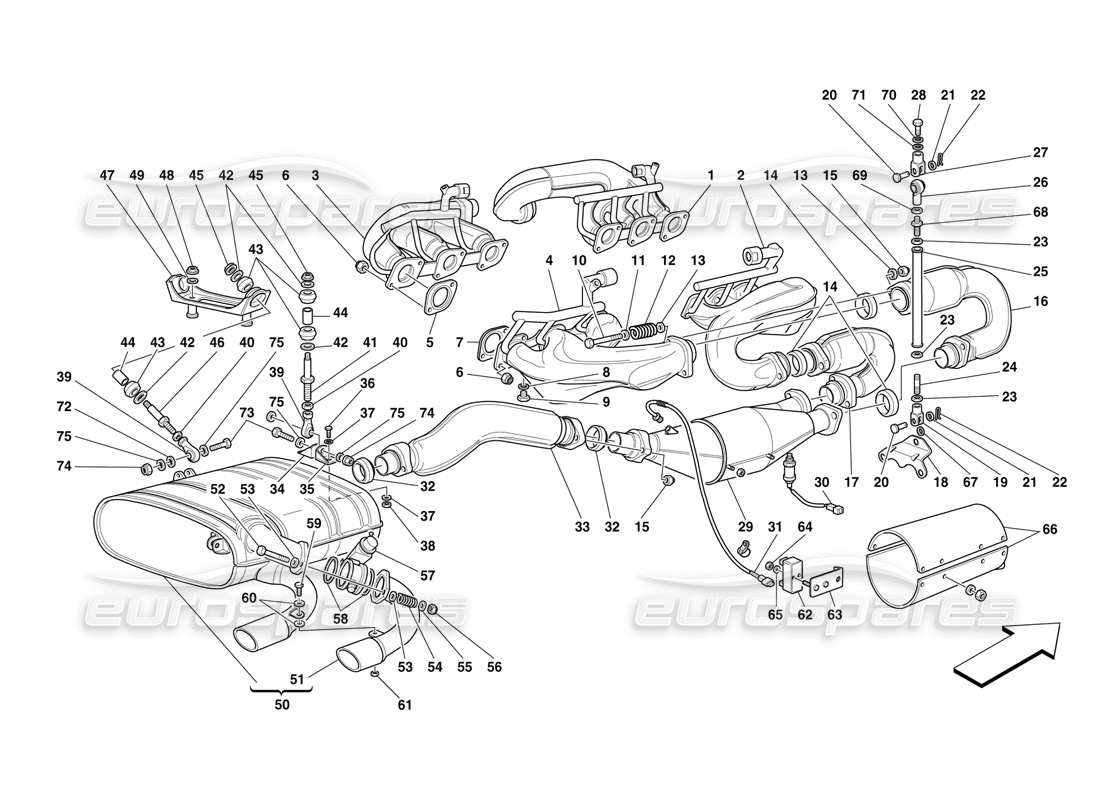 FERRARI F50 SYSTÈME D'ÉCHAPPEMENT SCHÉMA DES PIÈCES ferrari f50 système d'échappement schéma des pièces