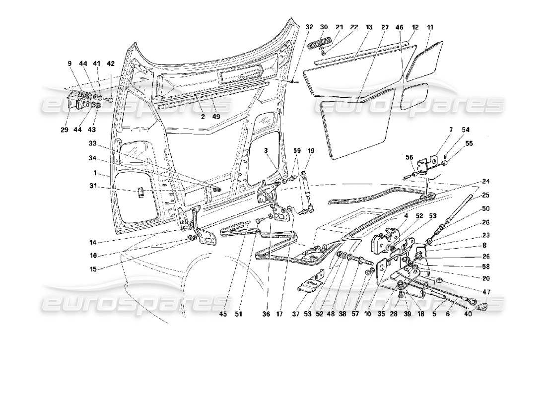 ferrari 512 m schéma des pièces du capot avant