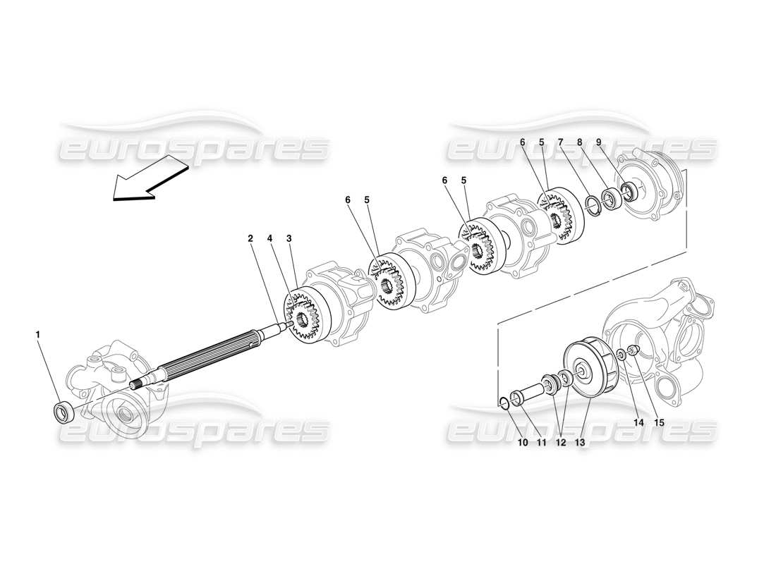 ferrari f50 pompe huile-eau - pièces intérieures schéma des pièces
