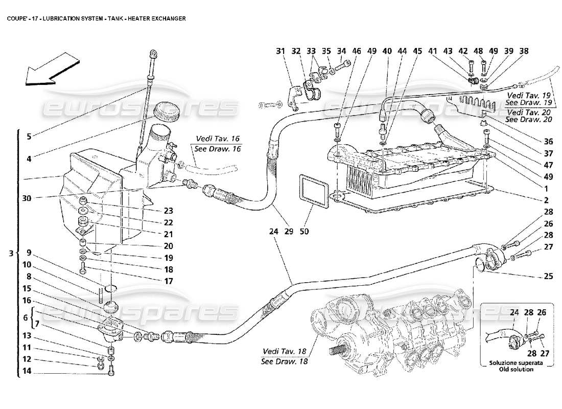 maserati 4200 coupe (2002) système de lubrification - réservoir - schéma des pièces de l'échangeur de chauffage