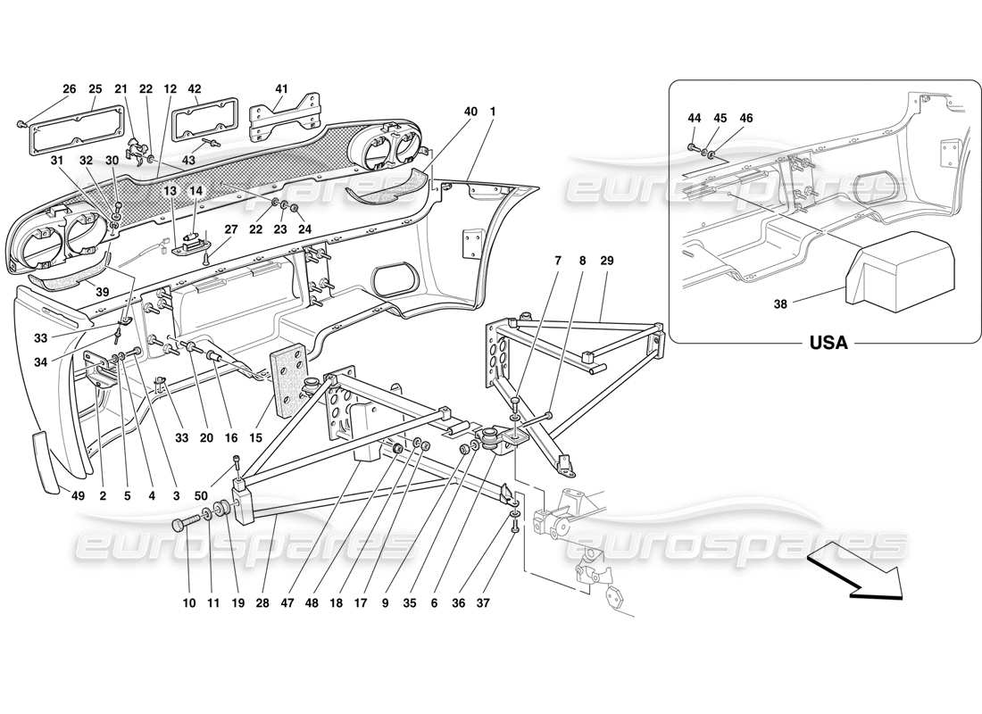 ferrari f50 pare-chocs arrière et supports schéma des pièces