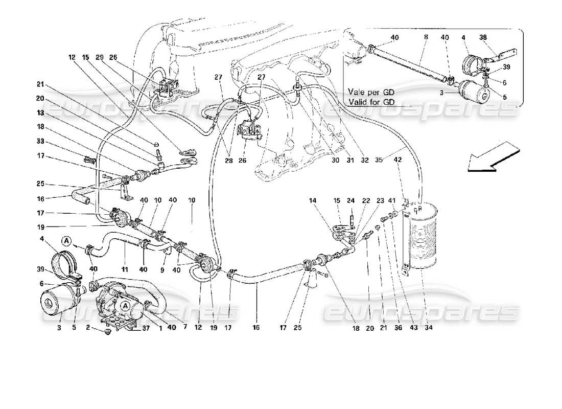 ferrari 512 m schéma des pièces de la pompe à air secondaire et des conduites