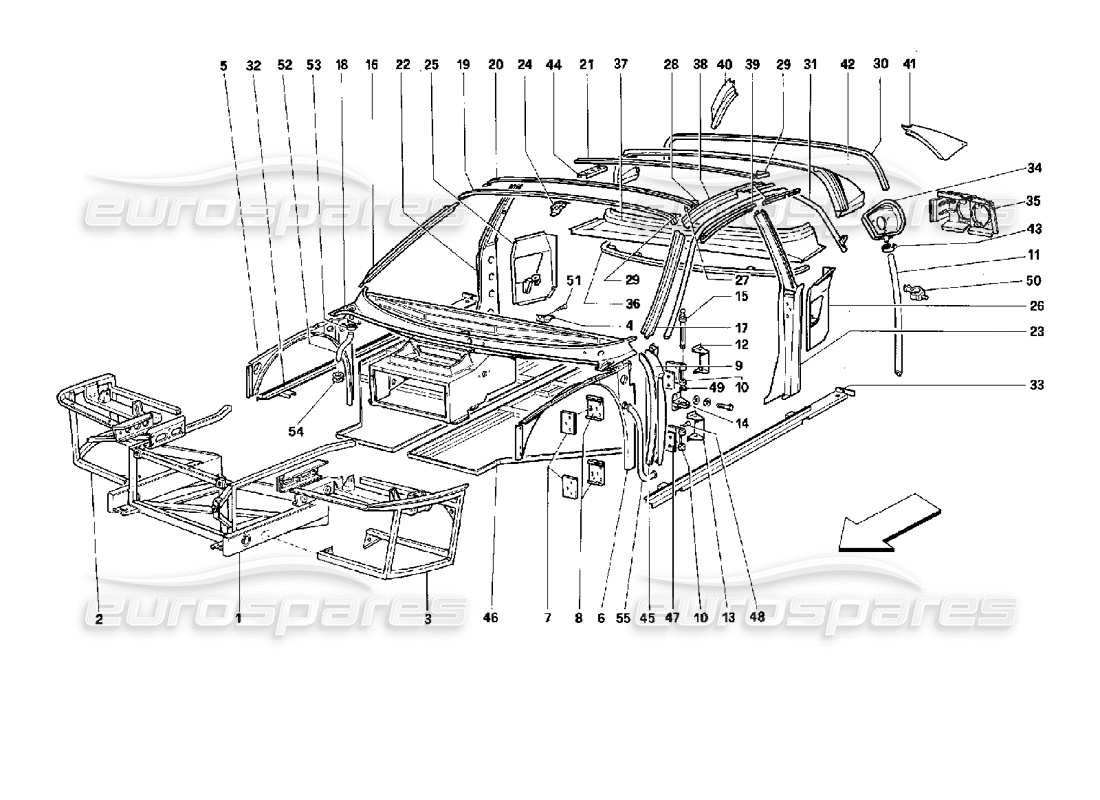 ferrari 512 m corps - diagramme des pièces des composants internes