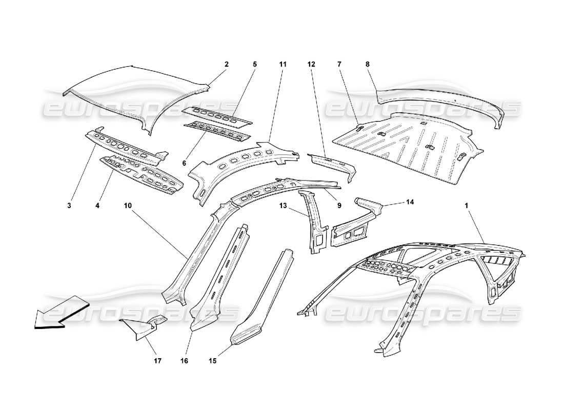 ferrari 550 maranello carrosserie - diagramme des pièces de toit