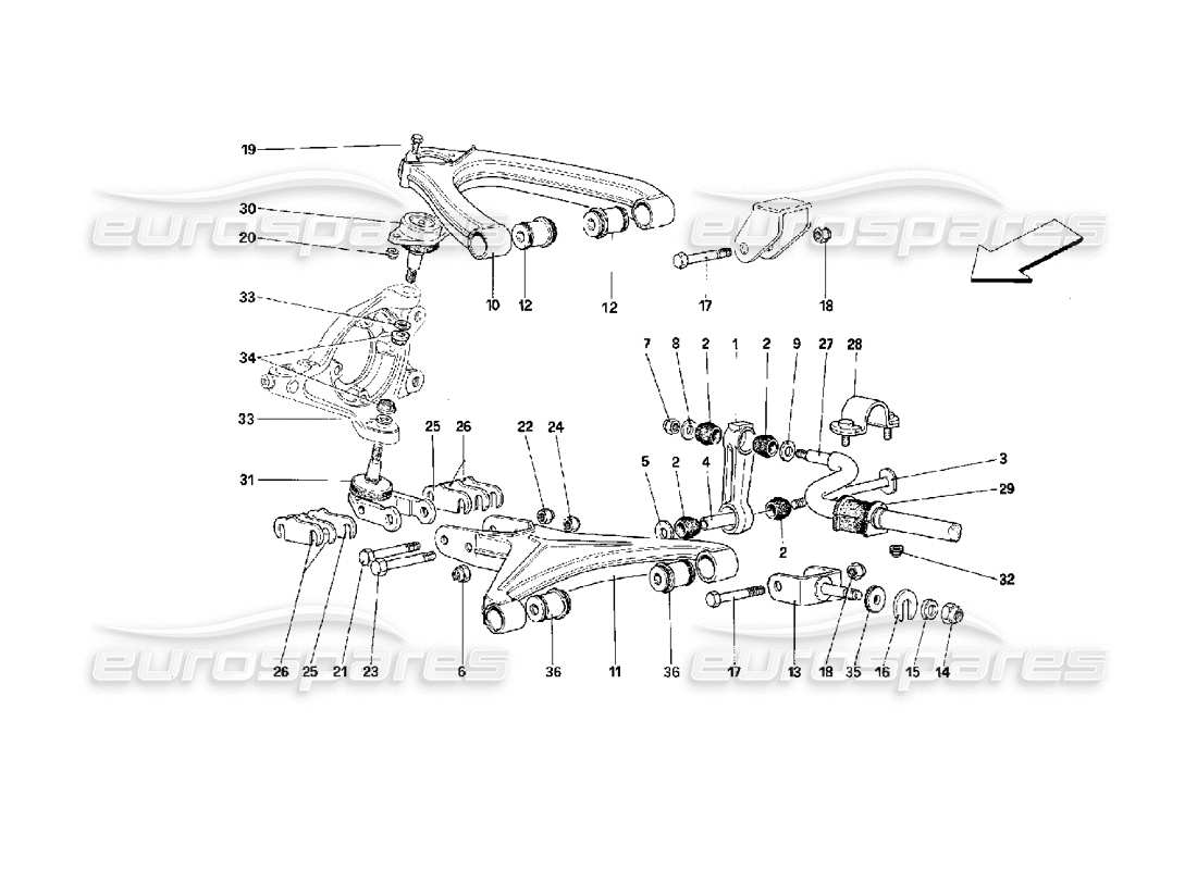 ferrari 512 m suspension avant - triangles schéma des pièces