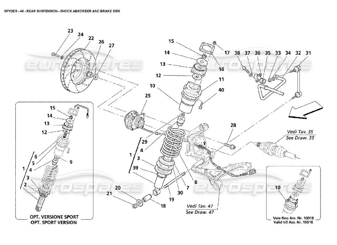 maserati 4200 spyder (2002) suspension arrière - schéma des pièces des amortisseurs et des disques de frein