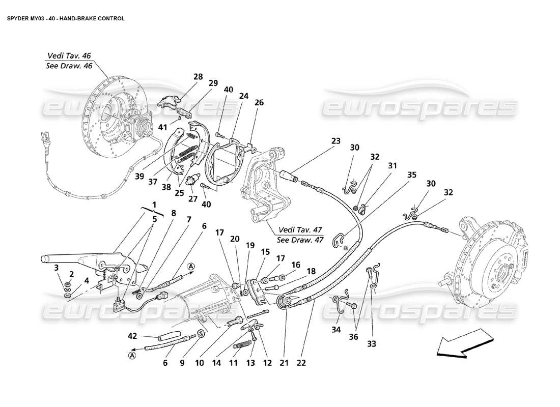 maserati 4200 spyder (2003) commandes de frein à main schéma des pièces