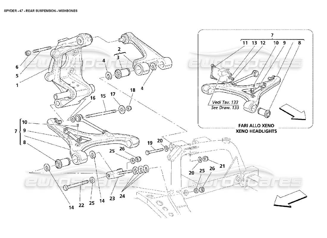maserati 4200 spyder (2002) suspension arrière - diagramme des pièces des triangles