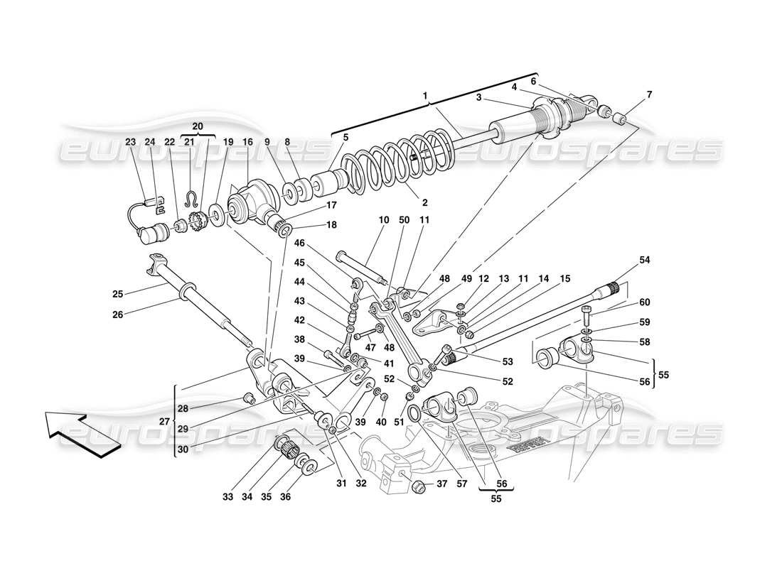 FERRARI F50 SUSPENSION ARRIÈRE - AMORTISSEUR ET BARRE STABILISATRICE SCHÉMA DES PIÈCES ferrari f50 suspension arrière - amortisseur et barre stabilisatrice schéma des pièces