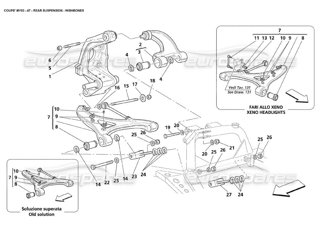 maserati 4200 coupe (2003) suspension arrière - diagramme des pièces des triangles