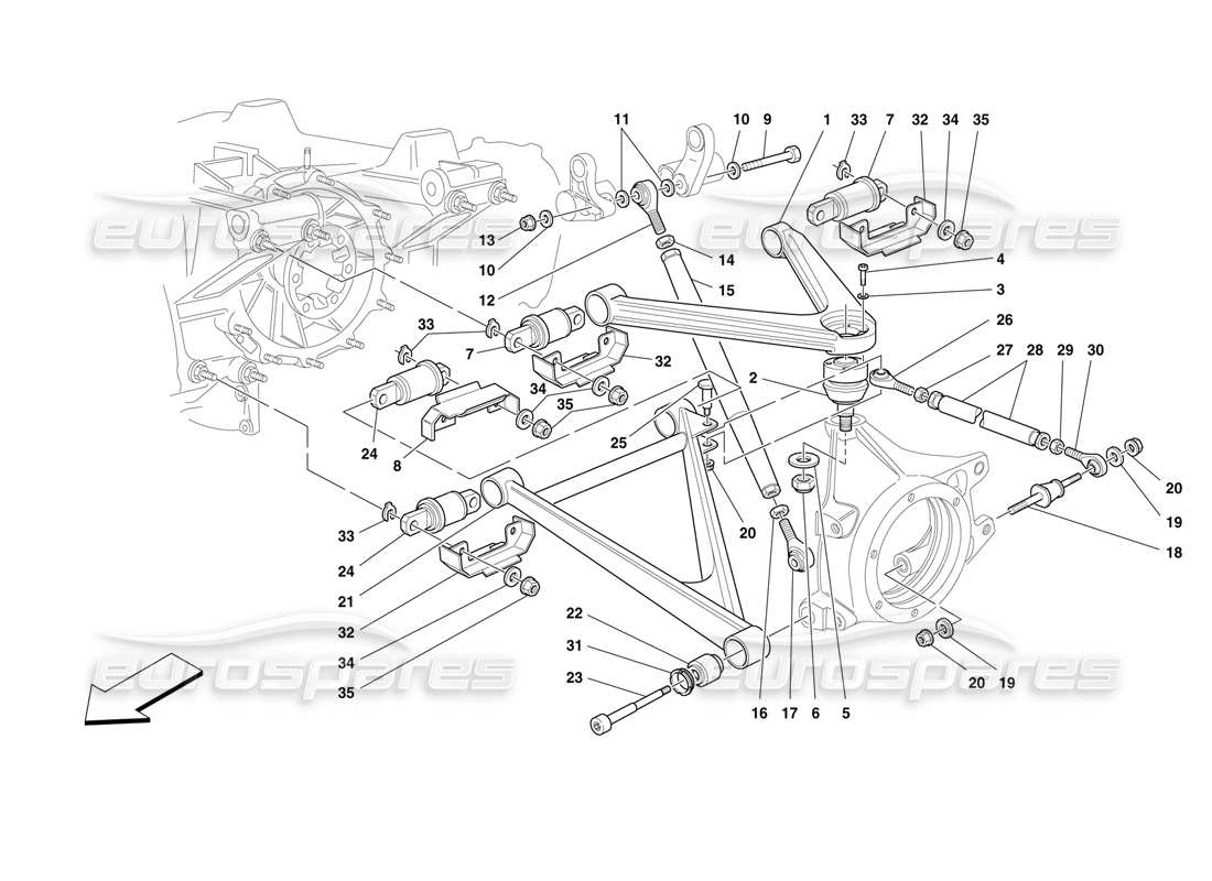 ferrari f50 suspension arrière - triangles schéma des pièces