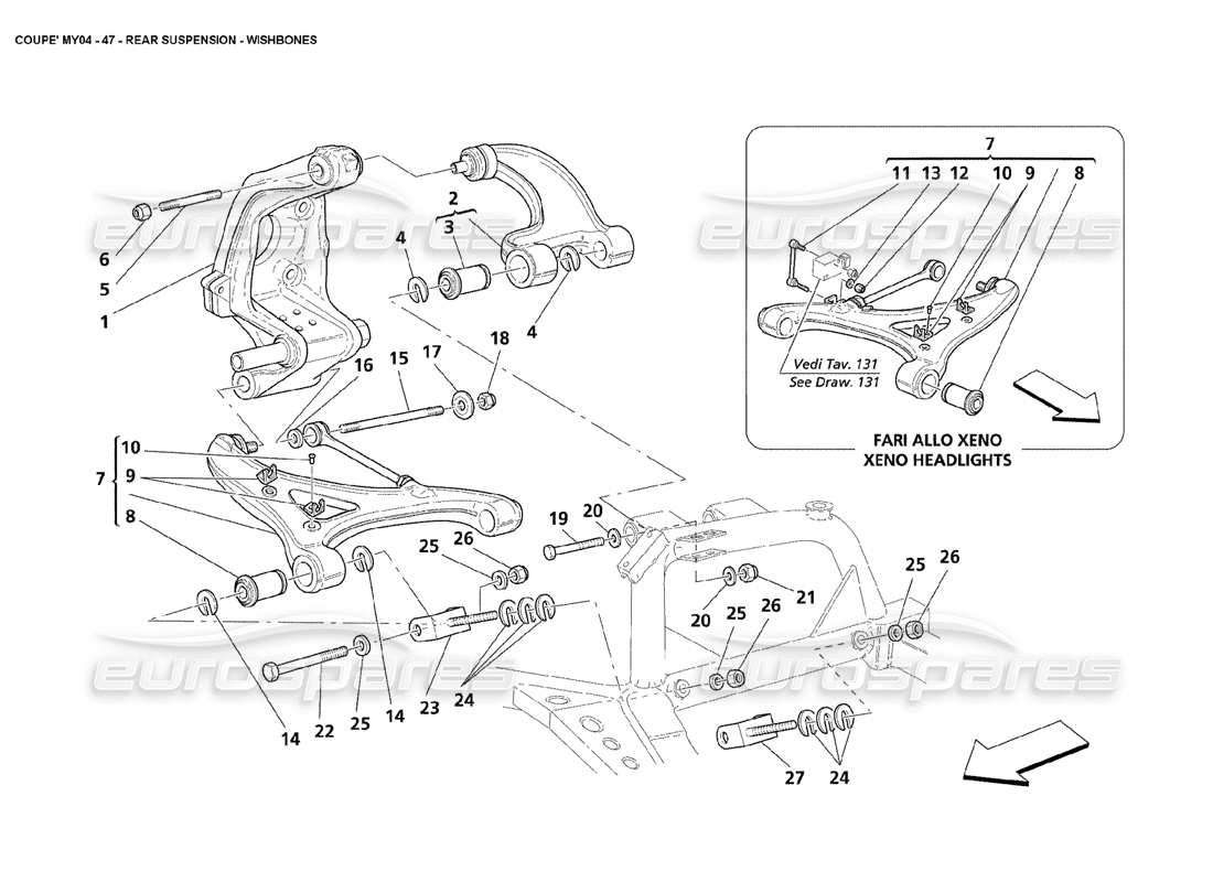 maserati 4200 coupe (2004) triangles de suspension arrière schéma des pièces