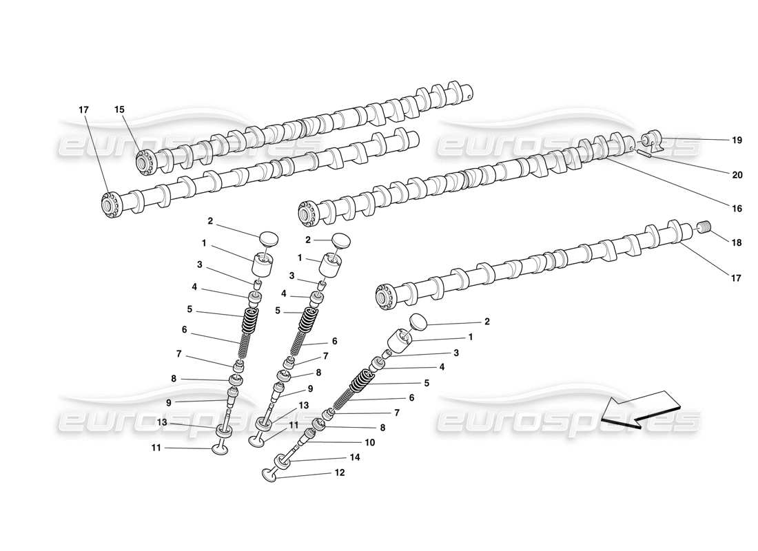 ferrari f50 distribution - poussoirs et arbres schéma des pièces