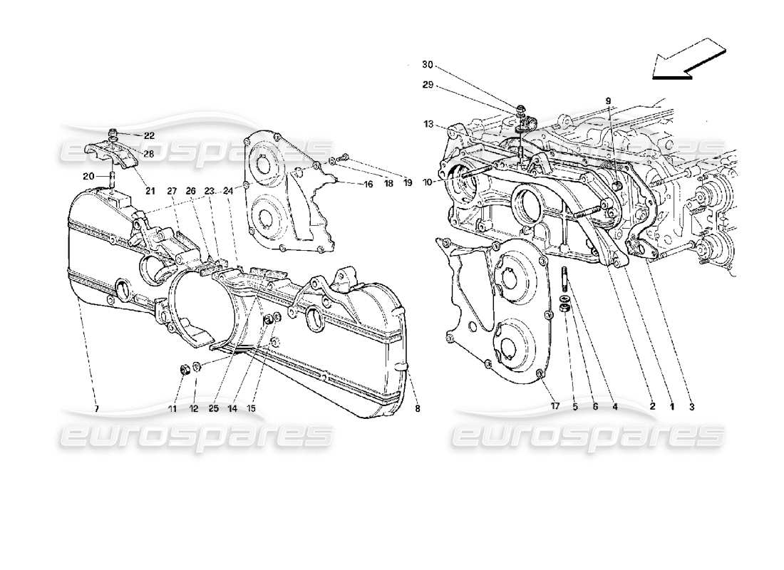 ferrari 512 m système de distribution - schéma des pièces des couvercles