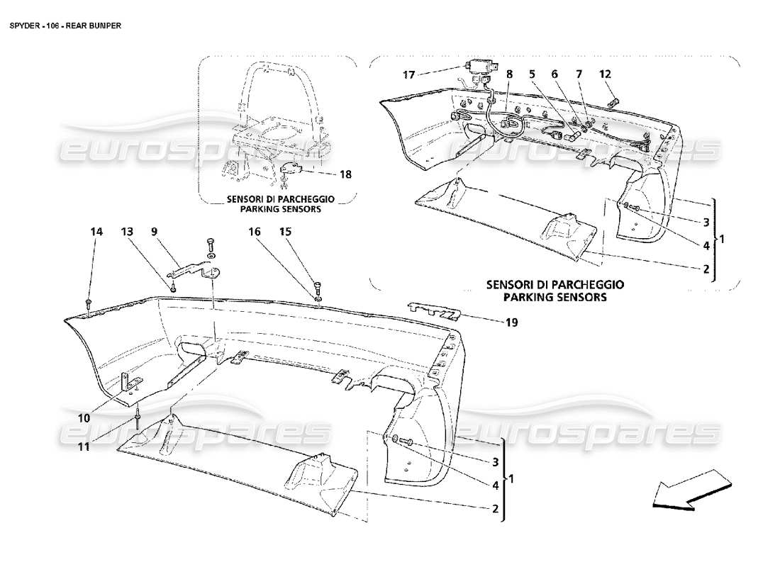 maserati 4200 spyder (2002) pare-chocs arrière schéma des pièces