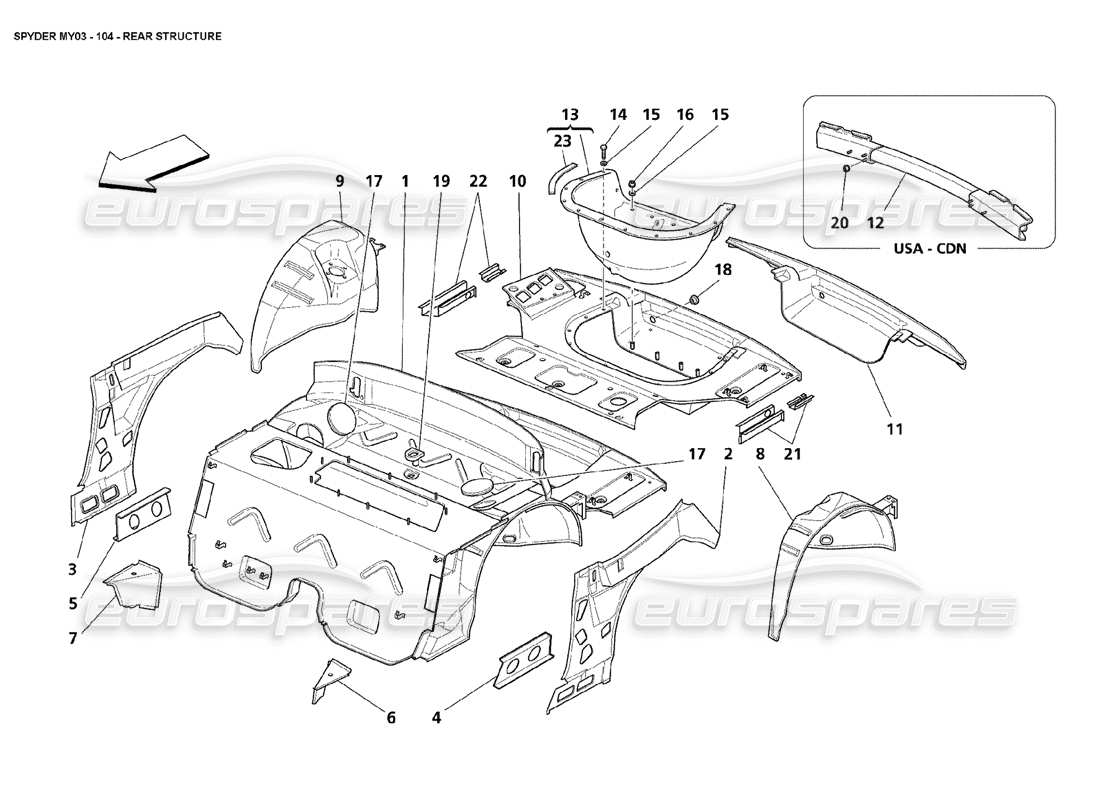maserati 4200 spyder (2003) structure arrière schéma des pièces