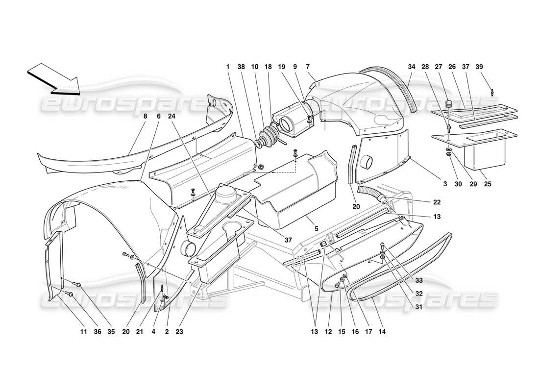 ferrari f50 carrosserie - eléments extérieurs - partie avant schéma des pièces