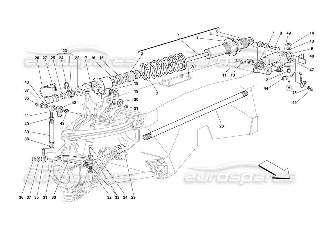 FERRARI F50 SUSPENSION AVANT - AMORTISSEUR ET BARRE STABILISATRICE SCHÉMA DES PIÈCES ferrari f50 suspension avant - amortisseur et barre stabilisatrice schéma des pièces