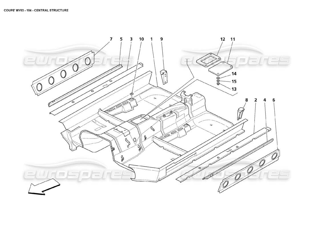 maserati 4200 coupe (2003) diagramme des parties de la structure centrale