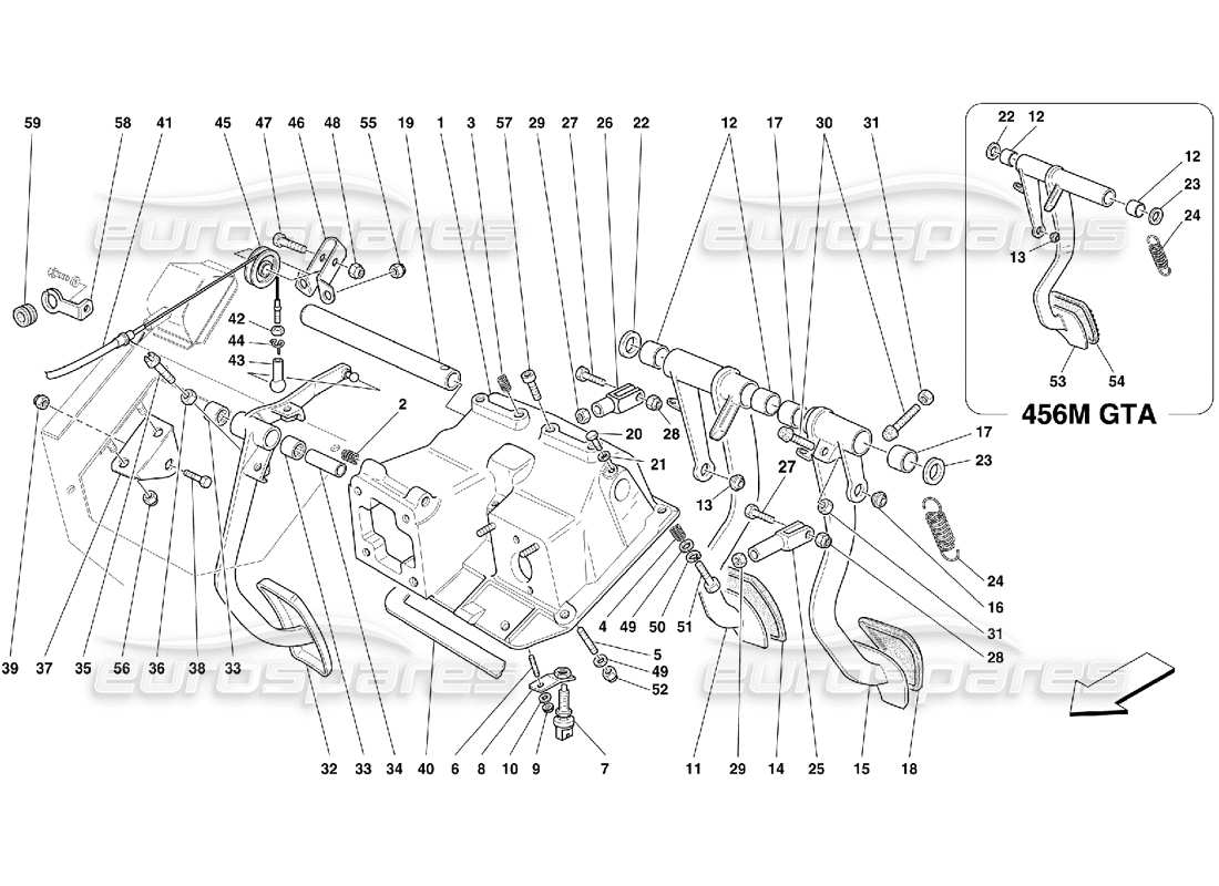 ferrari 456 m gt/m gta pédales et commande d'accélérateur – ne convient pas au diagramme de pièce gd.