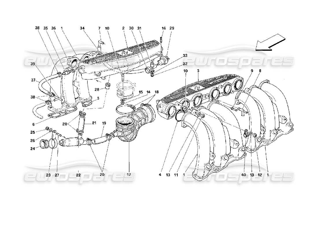 ferrari 512 m schéma des pièces des collecteurs d'admission d'air