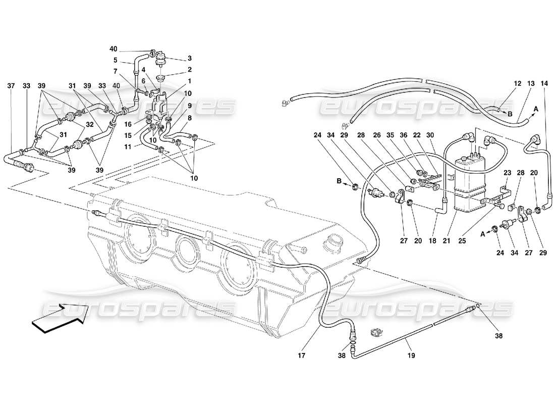 ferrari 456 m gt/m gta dispositif anti-évaporation - valable pour les états-unis, le canada et l'australie - pas pour les états-unis my 2000 et cdn my 2000 schéma des pièces