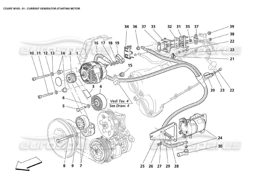 maserati 4200 coupe (2003) générateur de courant - démarreur du moteur schéma des pièces