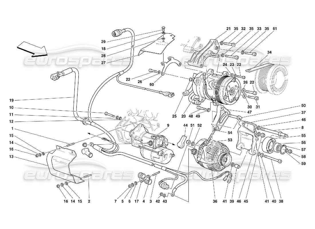 ferrari 456 m gt/m gta schéma des pièces du moteur de démarrage de l'alternateur et du compresseur ac