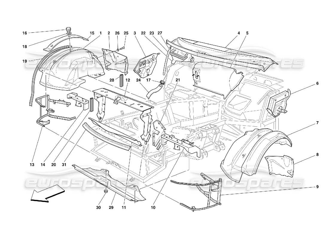 ferrari 456 m gt/m gta diagramme des pièces des structures et composants avant
