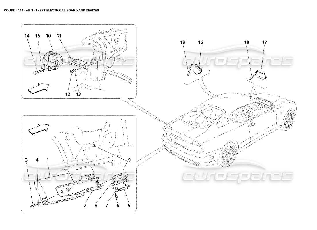 maserati 4200 coupe (2002) tableaux et dispositifs électriques antivol schéma des pièces