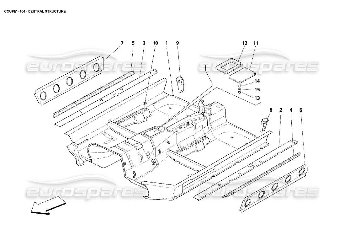 maserati 4200 coupe (2002) diagramme des parties de la structure centrale